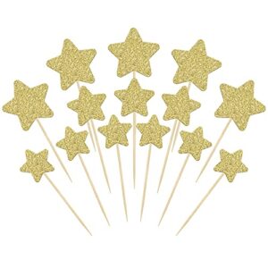 gyufise 42pcs star cupcake toppers gold glitter assembled twinkle star cupcake picks wedding engagement bridal shower birthday party cake decorations supplies mixed size