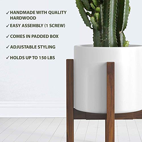 Sophia Mills Mid Century Plant Stand - Solid Wood Item Stand Handmade with Acacia - Fits Medium & Large Pots Sizes 8 to 12 inches (Not Included) (Adjustable Width: 8-12 inches, Dark Brown)