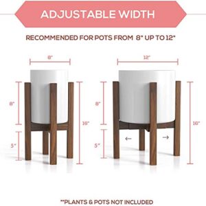 Sophia Mills Mid Century Plant Stand - Solid Wood Item Stand Handmade with Acacia - Fits Medium & Large Pots Sizes 8 to 12 inches (Not Included) (Adjustable Width: 8-12 inches, Dark Brown)