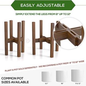 Sophia Mills Mid Century Plant Stand - Solid Wood Item Stand Handmade with Acacia - Fits Medium & Large Pots Sizes 8 to 12 inches (Not Included) (Adjustable Width: 8-12 inches, Dark Brown)