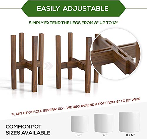 Sophia Mills Mid Century Plant Stand - Solid Wood Item Stand Handmade with Acacia - Fits Medium & Large Pots Sizes 8 to 12 inches (Not Included) (Adjustable Width: 8-12 inches, Dark Brown)