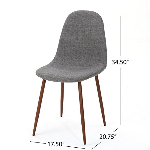 Christopher Knight Home Raina Mid-Century Modern Fabric Dining Chairs with Wood Finished Metal Legs, 2-Pcs Set, Light Grey / Dark Brown