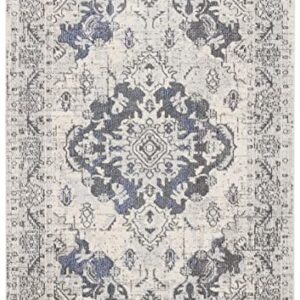 SAFAVIEH Monaco Collection 6'7" x 9'2" Ivory/Grey MNC243B Boho Chic Medallion Distressed Non-Shedding Living Room Bedroom Dining Home Office Area Rug