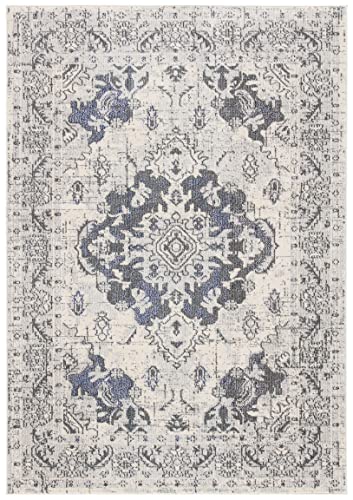 SAFAVIEH Monaco Collection 6'7" x 9'2" Ivory/Grey MNC243B Boho Chic Medallion Distressed Non-Shedding Living Room Bedroom Dining Home Office Area Rug