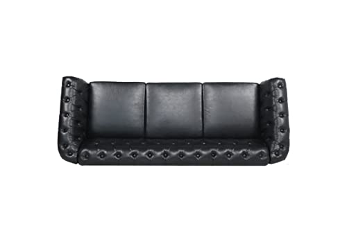 LEVNARY Chesterfield Sofa, Classic Tufted Upholstered Leather Couch, Modern 3 Seater Couch Furniture with Tufted Back for Living Room Office (Black)