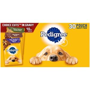 pedigree choice cuts in gravy adult soft wet dog food pack ( variety: beef, chicken, filet), 3.5 oz – 30 count (pack of 1)