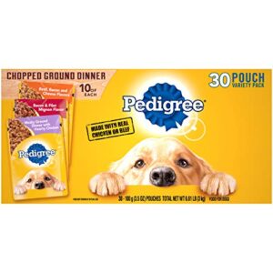 pedigree chopped ground dinner adult soft wet dog food 30-count variety pack, 3.5 ounce (pack of 30)