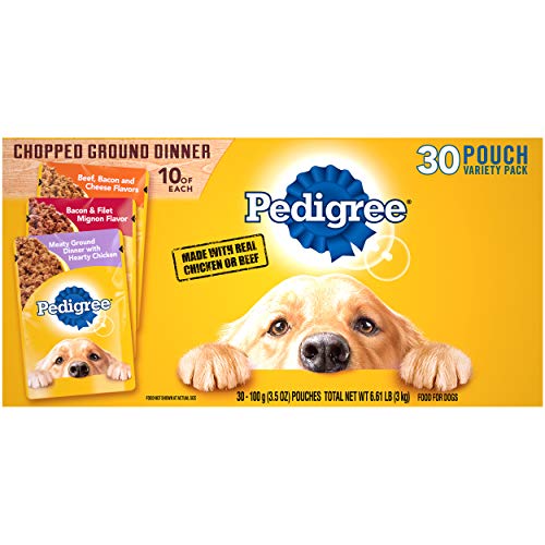 PEDIGREE CHOPPED GROUND DINNER Adult Soft Wet Dog Food 30-Count Variety Pack, 3.5 Ounce (Pack of 30)