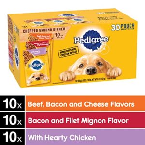 PEDIGREE CHOPPED GROUND DINNER Adult Soft Wet Dog Food 30-Count Variety Pack, 3.5 Ounce (Pack of 30)