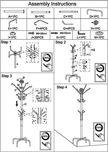 Frenchi Home Furnishing CR002 Coat Rack, 12 Hook, Black