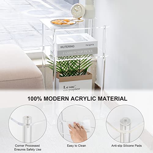 HMYHUM Small Acrylic Side Tables for Small Spaces, 14" L x 11.5" W x 23.2" H, Small Nightstand/Bedside Table Set of 2, Home Accent End Table for Living Room, Bedroom, 3-Tier, Clear