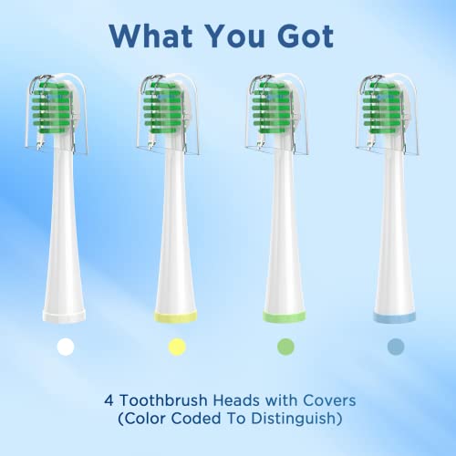 Replacement Toothbrush Heads for Water Pik Sonic Fusion (SF-01 / SF-02 / SF-03 / SF-04), Compact, with Covers, 4 Count, White