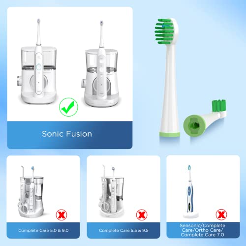 Replacement Toothbrush Heads for Water Pik Sonic Fusion (SF-01 / SF-02 / SF-03 / SF-04), Compact, with Covers, 4 Count, White