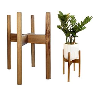 gemezzi wood plant stand modern to mid century indoor and outdoor plant stand and rattan plant stand for flower pots, adjustable plant holder fits 8 9 10 11 to 12 inch planter stands