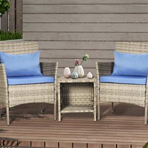Patio Porch Furniture Sets 3 Pieces Rattan Wicker Chairs with Table and 2 Pillow Outdoor Garden Furniture Sets Conversation Chair Set