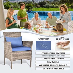 Patio Porch Furniture Sets 3 Pieces Rattan Wicker Chairs with Table and 2 Pillow Outdoor Garden Furniture Sets Conversation Chair Set