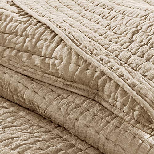 MADISON PARK SIGNATURE Serene King Size Quilt Bedding Set - Linen, Quilted – 3 Piece Bedding Quilt Coverlets – 100% Cotton Voile Bed Quilts Quilted Coverlet