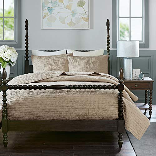 MADISON PARK SIGNATURE Serene King Size Quilt Bedding Set - Linen, Quilted – 3 Piece Bedding Quilt Coverlets – 100% Cotton Voile Bed Quilts Quilted Coverlet