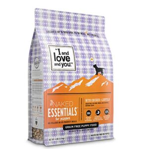 “i and love and you” naked essentials dry puppy food – natural grain free kibble, prebiotics & probiotics, chicken + lentils, 4-pound bag
