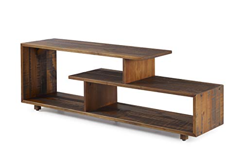 Walker Edison Meier Contemporary 2 Tier Asymmetrical Solid Wood TV Stand for TVs up to 50 Inches, 60 Inch, Amber