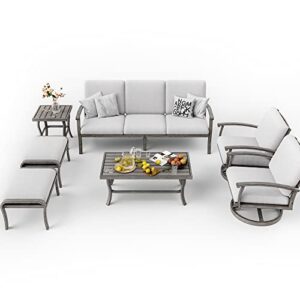 happatio 7 piece aluminum patio furniture set, 3-seat outdoor ottoman and swivel armchair, all-weather outdoor sectional sofa with side table and coffee table, garden conversation set for lawn(gray)