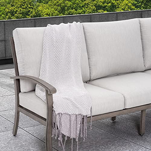 HAPPATIO 7 Piece Aluminum Patio Furniture Set, 3-Seat Outdoor Ottoman and Swivel Armchair, All-Weather Outdoor Sectional Sofa with Side Table and Coffee Table, Garden Conversation Set for Lawn(Gray)