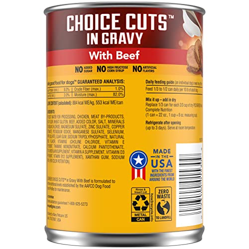 PEDIGREE CHOICE CUTS in Gravy Adult Canned Wet Dog Food with Beef, (12) 22 oz. Cans