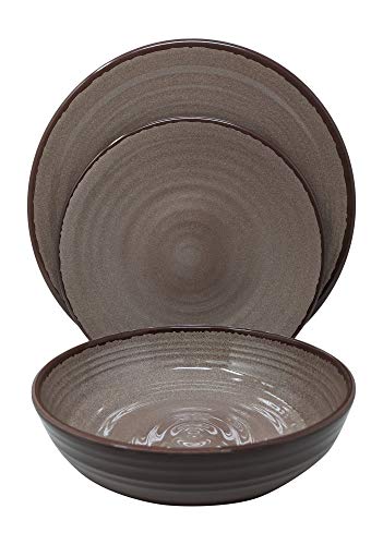 Gianna's Home 12 Piece Modern Melamine Heavyweight Plastic Dinnerware Set (Brown)