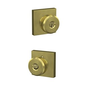 SCHLAGE F51A BWE 608 COL Bowery Knob with Collins Trim Keyed Entry Lock, Satin Brass