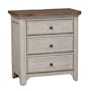 liberty furniture farmhouse reimagined white 3 drawer night stand w/charging station