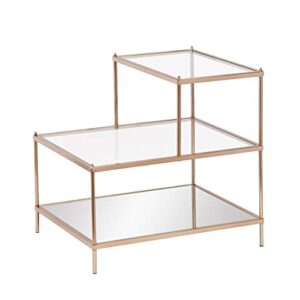 sei furniture knox mirrored 3-tier stair step accent table, 20.5″w x 24″d x 23.75″h, warm art deco gold
