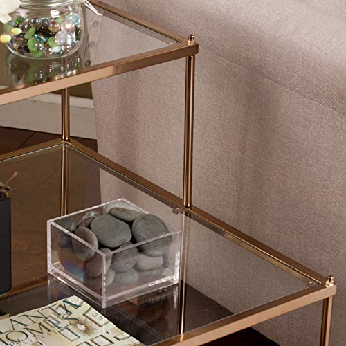 SEI Furniture Knox Mirrored 3-Tier Stair Step Accent Table, 20.5"W X 24"D X 23.75"H, Warm Art Deco Gold