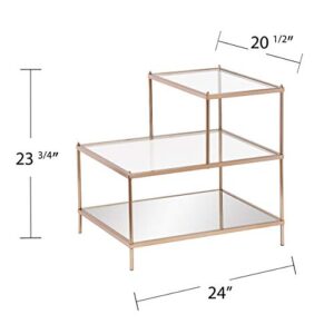 SEI Furniture Knox Mirrored 3-Tier Stair Step Accent Table, 20.5"W X 24"D X 23.75"H, Warm Art Deco Gold