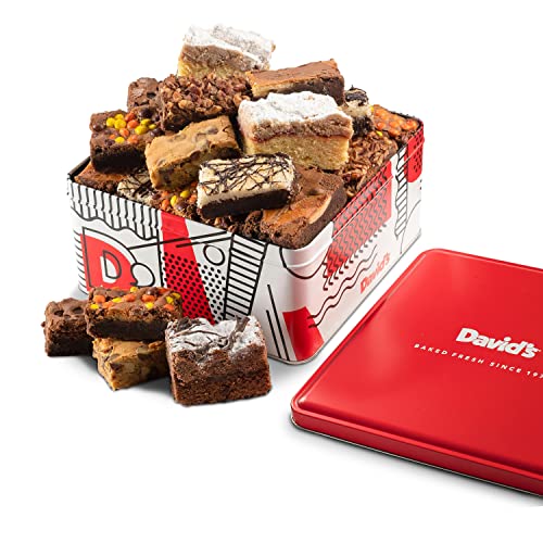 David's Cookies Assorted Brownies & Crumb Cake Gift Basket Tin - Delicious, Fresh Baked Snacks, Gourmet Chocolate Fudge Slices, Brownies Gift Basket Ideal Gift for Corporate Birthday Fathers Mothers Day Get Well and Other Special Occasions - 3 lb (16 pcs)