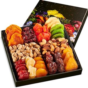 dried fruit & mixed nuts gift basket easter arrangement platter, gourmet food bouquet birthday care package, healthy kosher snack box – her him – snackberry (12 variety)