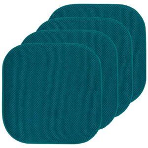 sweet home collection chair cushion memory foam pads honeycomb pattern slip non skid rubber back rounded square 16″ x 16″ seat cover, 4 pack, peacock blue