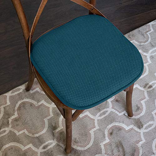 Sweet Home Collection Chair Cushion Memory Foam Pads Honeycomb Pattern Slip Non Skid Rubber Back Rounded Square 16" x 16" Seat Cover, 4 Pack, Peacock Blue