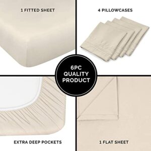 Queen Size Sheet Set - 6 Piece Set - Hotel Luxury Bed Sheets - Extra Soft - Deep Pockets - Easy Fit - Breathable & Cooling Sheets - Wrinkle Free - Comfy - Cream Bed Sheets - Queens Sheets - 6 PC