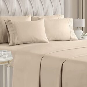 queen size sheet set – 6 piece set – hotel luxury bed sheets – extra soft – deep pockets – easy fit – breathable & cooling sheets – wrinkle free – comfy – cream bed sheets – queens sheets – 6 pc