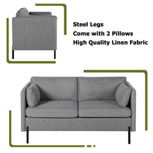 Living Room Sofa Set of 3, Modern Loveseat Couch & Comfy Accent Arm Chair w/Pillows, Metal Legs, Upholstered Love Seats Furniture for Bedroom, Office, Small Space, Apartment Grey 3PCS, (183)