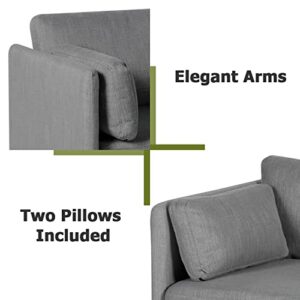 Living Room Sofa Set of 3, Modern Loveseat Couch & Comfy Accent Arm Chair w/Pillows, Metal Legs, Upholstered Love Seats Furniture for Bedroom, Office, Small Space, Apartment Grey 3PCS, (183)