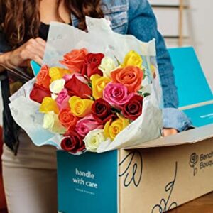 Benchmark Bouquets 2 Dozen Rainbow Roses, With Vase (Fresh Cut Flowers)