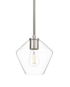 linea di liara macaria modern glass farmhouse pendant lighting for kitchen island and over sink lighting fixtures brushed nickel pendant light hanging ceiling light angled clear glass shade, ul listed