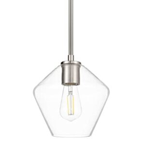 Linea di Liara Macaria Modern Glass Farmhouse Pendant Lighting for Kitchen Island and Over Sink Lighting Fixtures Brushed Nickel Pendant Light Hanging Ceiling Light Angled Clear Glass Shade, UL Listed