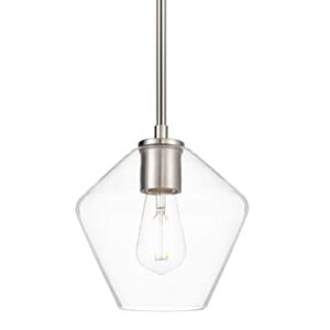 Linea di Liara Macaria Modern Glass Farmhouse Pendant Lighting for Kitchen Island and Over Sink Lighting Fixtures Brushed Nickel Pendant Light Hanging Ceiling Light Angled Clear Glass Shade, UL Listed