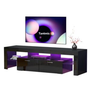 tantmis black led tv stand for 55/65/70/75 inch tv, tv media center, modern entertainment center with large storage for living room, bedroom, gaming tv stand, 63’w*14’d*18’h