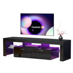 Tantmis Black LED TV Stand for 55/65/70/75 inch TV, TV Media Center, Modern Entertainment Center with Large Storage for Living Room, Bedroom, Gaming TV Stand, 63'W*14'D*18'H