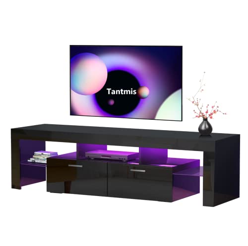 Tantmis Black LED TV Stand for 55/65/70/75 inch TV, TV Media Center, Modern Entertainment Center with Large Storage for Living Room, Bedroom, Gaming TV Stand, 63'W*14'D*18'H