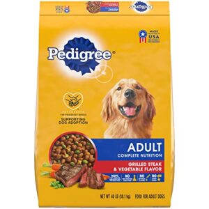 pedigree complete nutrition adult dry dog food grilled steak & vegetable flavor dog kibble, 40 lb. bag