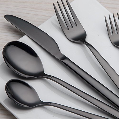 Berglander 20 Piece Titanium Black Plated Stainless Steel Flatware Set, 20 Pieces Black Silverware Set, Black Cutlery Set, Service for 4 (shiny Black)